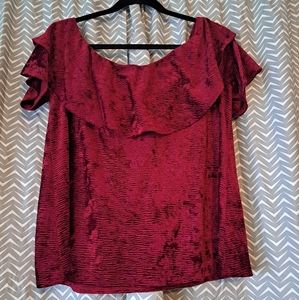 Knox Rose XL Crushed Velvet Red Off-Shoulder Top